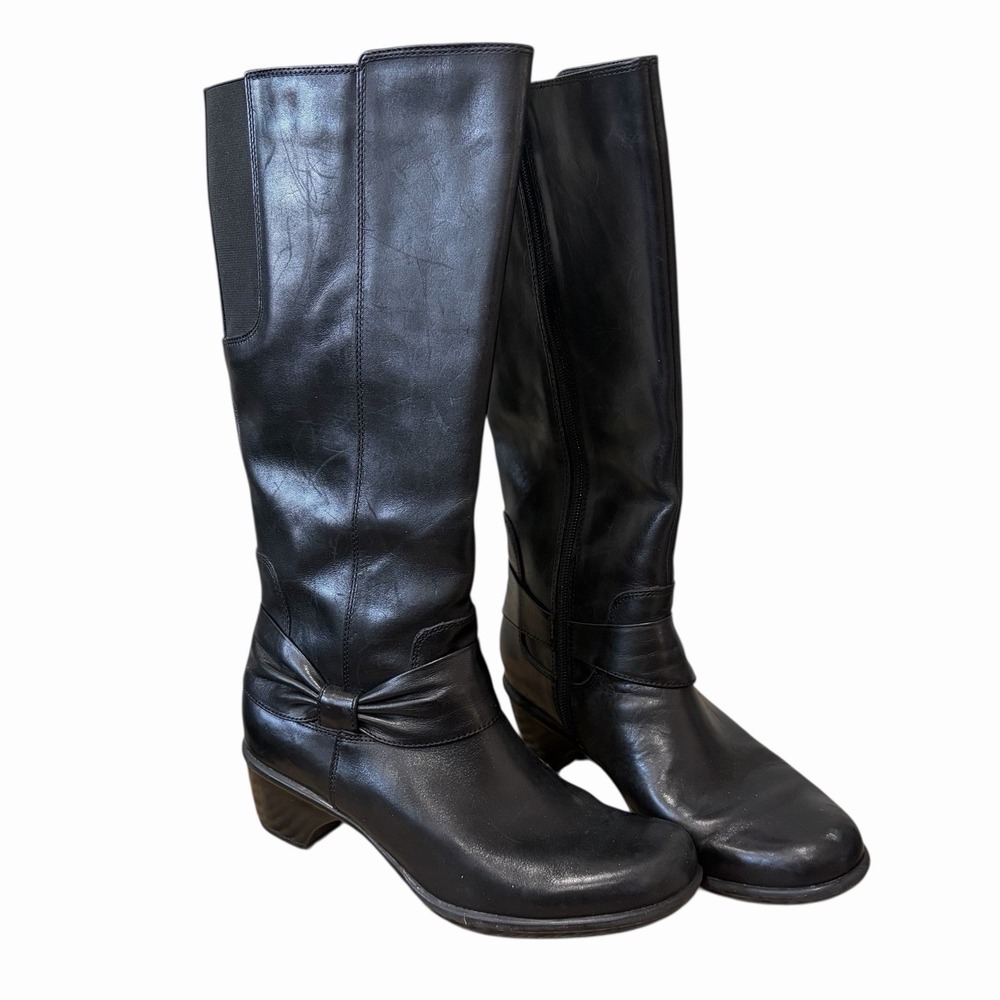 Clarks Leather Boots Women's‎ 9 Black Tall WYLD Polka comfort Knee High 84130